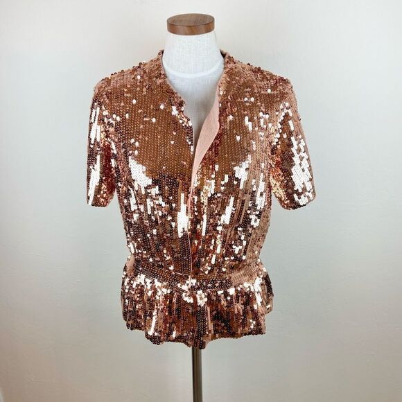 Boston Proper Rose Gold Must Have Sequin Cardigan Jacket - Picture 2 of 7
